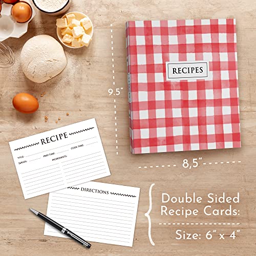 3 Ring Binder Set Plaid, Recipe Notebook with 50 Recipe Cards 4x6, Recipe Organizer Full Page Dividers and Plastic Page Covers, Recipe Book for Own Recipes Binder, Recipe Binder Kit