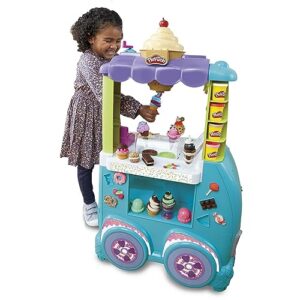 play-doh kitchen creations ultimate ice cream truck toy playset, food truck toys for kids, 27 accessories, 12 cans, preschool toys for 3 year old girls & boys and up, non-toxic