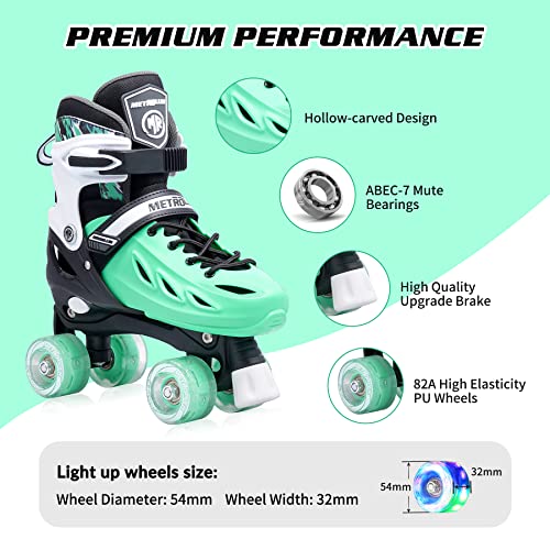 METROLLER Roller Skates for Girls and Boys Teens, Adjustable 4 Sizes for Kids Toddler Rollerskates with Light up Wheels, for Youth Women and Men