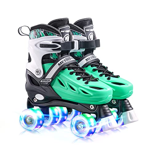 METROLLER Roller Skates for Girls and Boys Teens, Adjustable 4 Sizes for Kids Toddler Rollerskates with Light up Wheels, for Youth Women and Men