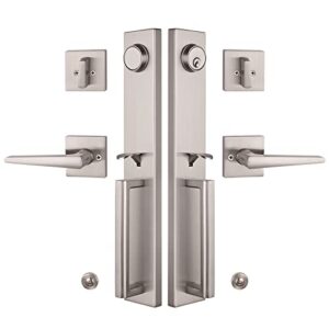 newbang brushed nickel double door handle set,(keyed and dummy set),mdhst2016sn-set-br-1
