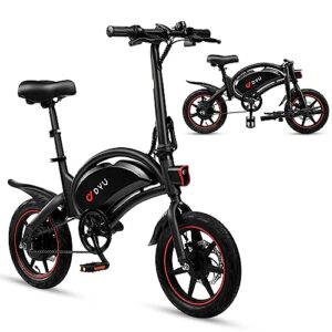 dyu electric bike for adults teens, d3f 14" folding electric bicycle,commuter city e-bike with 250w motor and 36v 10ah lithium-ion battery,37-40miles travel range
