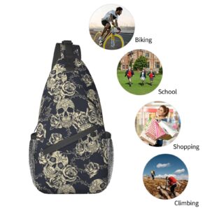 YANGDADA Skull and Roses Sling Bag for Women Men Crossbody Bags Travel Hiking Lightweight Daypack Shoulder Backpack for Cycling Fitness