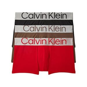 Calvin Klein Men's Reconsidered Steel Micro 3-Pack Trunk, Big City TAN, Berry Sangria, Black, M