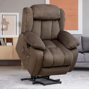 senyun electric power lift recliner chair with heat & massage for elderly, plush fabric reclining chairs for seniors home living room, brown