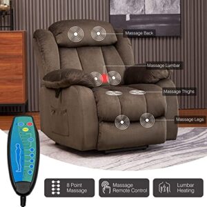 SENYUN Electric Power Lift Recliner Chair with Heat & Massage for Elderly, Plush Fabric Reclining Chairs for Seniors Home Living Room, Brown