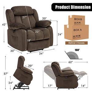 SENYUN Electric Power Lift Recliner Chair with Heat & Massage for Elderly, Plush Fabric Reclining Chairs for Seniors Home Living Room, Brown