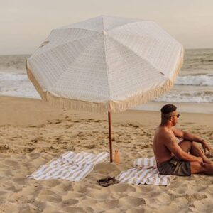 BEACH STATE Summerland 6.5 Feet Beach Umbrella with Fringe - Outdoor Umbrella - UV50+ Sun Protection (Laguna)