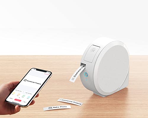 Labelife Bluetooth Label Maker Machine, Wireless and Portable Label Maker with Multiple Fonts, Compatible with iPhone and Android Phone, with One Laminated JM Label, for Home & Office, P3100D, White