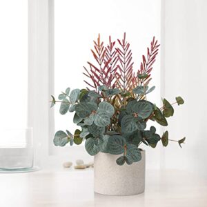 angelloong artificial eucalyptus plants for home decor indoor, faux eucalyptus with fake leaves, potted silver dollar eucalyptus for home decor indoor - 4.6" x 14.5"