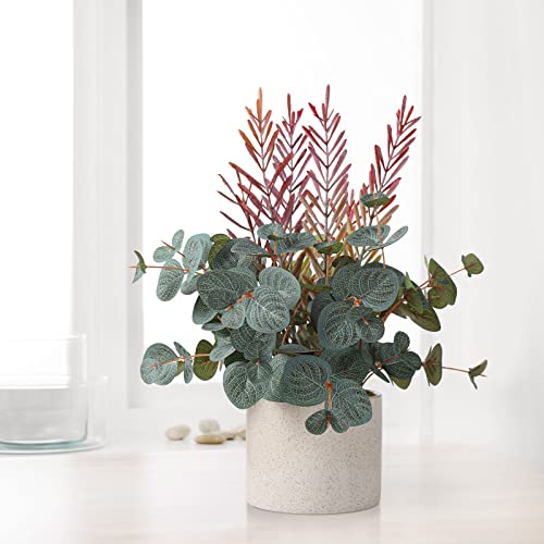 ANGELLOONG Artificial Eucalyptus Plants for Home Decor Indoor, Faux Eucalyptus with Fake Leaves, Potted Silver Dollar Eucalyptus for Home Decor Indoor - 4.6" x 14.5"