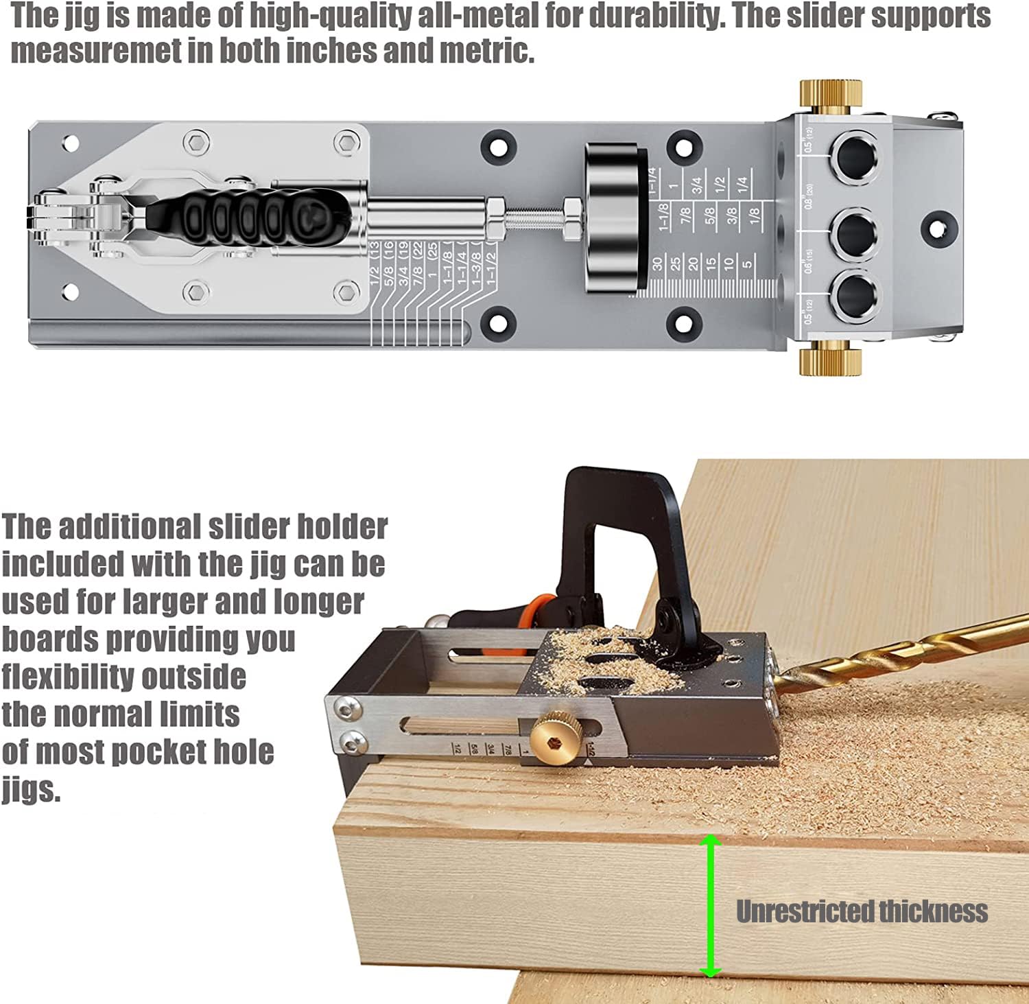 HOWOD Pocket Hole Jig Kit, Professional and Upgraded All-Metal Pocket Screw Jig.