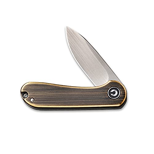 CIVIVI Mini Elementum Flipper Pocket Knife, Small folding Knife with 1.83" 14C28N Blade, Brass and Stainless Steel Handle C18062Q-1