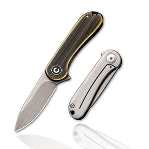 civivi mini elementum flipper pocket knife, small folding knife with 1.83" 14c28n blade, brass and stainless steel handle c18062q-1