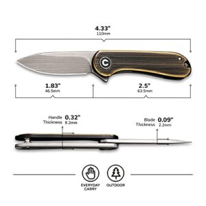 CIVIVI Mini Elementum Flipper Pocket Knife, Small folding Knife with 1.83" 14C28N Blade, Brass and Stainless Steel Handle C18062Q-1