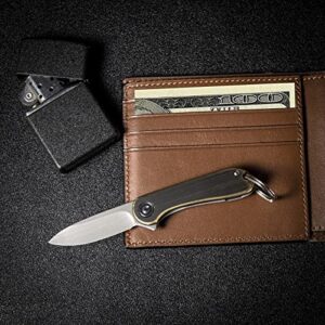 CIVIVI Mini Elementum Flipper Pocket Knife, Small folding Knife with 1.83" 14C28N Blade, Brass and Stainless Steel Handle C18062Q-1