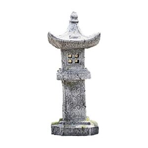 l-jtlym solar powered led outdoor retro decor garden light, magnesium oxide material waterproof, pagoda lantern garden statue, long use time, hand-carved, for tabletop,ground,patio,lawn