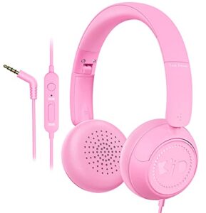 link dream kids headphones for school with microphone stereo on-ear folding 85/94db volume control child headphones for kids/girls/ipad/fire tablet/pc/travel, pink