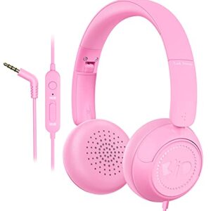 Link Dream Kids Headphones for School with Microphone Stereo On-Ear Folding 85/94dB Volume Control Child Headphones for Kids/Girls/iPad/Fire Tablet/PC/Travel, Pink