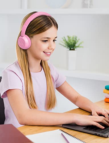 Link Dream Kids Headphones for School with Microphone Stereo On-Ear Folding 85/94dB Volume Control Child Headphones for Kids/Girls/iPad/Fire Tablet/PC/Travel, Pink