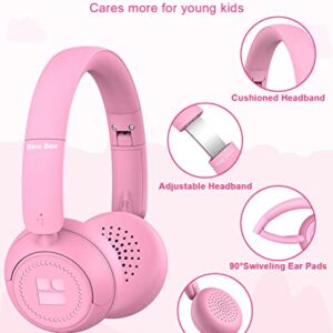 Link Dream Kids Headphones for School with Microphone Stereo On-Ear Folding 85/94dB Volume Control Child Headphones for Kids/Girls/iPad/Fire Tablet/PC/Travel, Pink