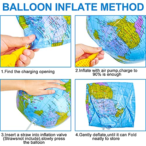 Globe Beach Ball Blow Up World Globe Inflatable Globe Beach Ball Earth Beach Ball Topographic Map Globes PVC Giant Globe Beach Ball for Kids School Classroom Geography Party Supplies (6 Pieces)