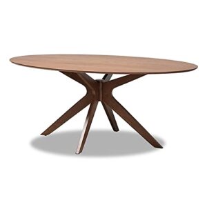 bowery hill modern walnut brown finished wood 71-inch oval dining table