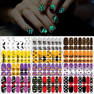 tailaimei 12 sheets glow in the dark halloween nail wraps stickers, fluorescent nail polish strips self-adhesive full wraps with 2 pcs nail files for diy nail art decals (dark style)