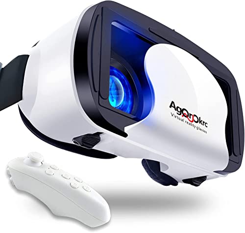 VR Headset with Controller Adjustable 3D VR Glasses Virtual Reality Headset HD Blu-ray Eye Protected Support 5~7 Inch with Controller