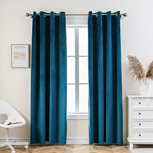 PLEASANT BOULEVARD | Velvet Curtains [2 Panels] Elegant Living Room Bedroom Window Drape Curtain, Grommet Eyelet Style (52 x 84in, Teal)