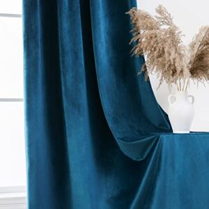 PLEASANT BOULEVARD | Velvet Curtains [2 Panels] Elegant Living Room Bedroom Window Drape Curtain, Grommet Eyelet Style (52 x 84in, Teal)