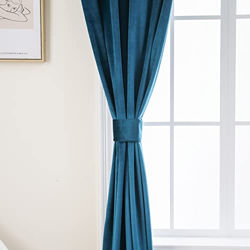 PLEASANT BOULEVARD | Velvet Curtains [2 Panels] Elegant Living Room Bedroom Window Drape Curtain, Grommet Eyelet Style (52 x 84in, Teal)