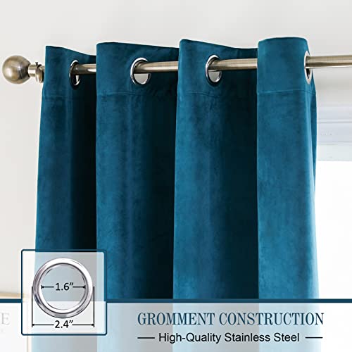 PLEASANT BOULEVARD | Velvet Curtains [2 Panels] Elegant Living Room Bedroom Window Drape Curtain, Grommet Eyelet Style (52 x 84in, Teal)