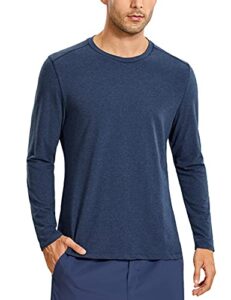crz yoga men's lightweight pima cotton long sleeve t-shirts loose fit fashion casual workout tees navy heather large