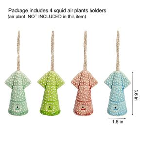 Mimeela 4 Pack Air Plant Holder Unique, Cute Squid Air Plant Hanger Wall Planter, Ceramic Tillandsia Airplants Holders Hanging Wall Decor for Home Office (Squid-Small (1.6 x 3.6 in))