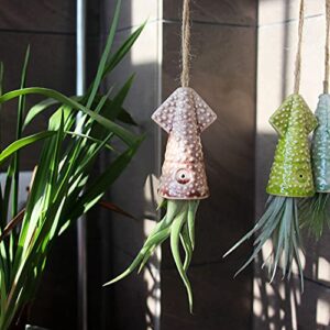 Mimeela 4 Pack Air Plant Holder Unique, Cute Squid Air Plant Hanger Wall Planter, Ceramic Tillandsia Airplants Holders Hanging Wall Decor for Home Office (Squid-Small (1.6 x 3.6 in))