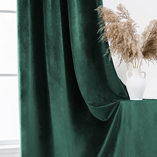 PLEASANT BOULEVARD | Velvet [2 Panels] Elegant Living Room Bedroom Window Drape Curtain, Grommet Eyelet Style (52 x 84in, Dark Green)