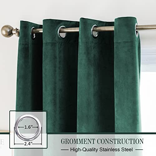 PLEASANT BOULEVARD | Velvet [2 Panels] Elegant Living Room Bedroom Window Drape Curtain, Grommet Eyelet Style (52 x 84in, Dark Green)