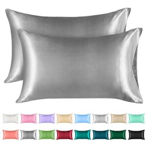 lirex satin pillow cases (2 pack), standard size soft solid color microfiber silk pillowcase, wrinkle free fade resistant breathable (dark gray, standard)