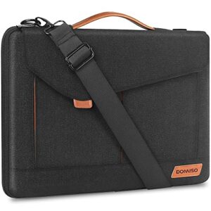 domiso 15-15.6 inch laptop sleeve bag water resistant briefcase messenger shoulder bag for thinkpad l580/16 macbook pro/ideapad 320/dell xps 15/hp envy x360/asus rog zephyrus/acer chromebook,black