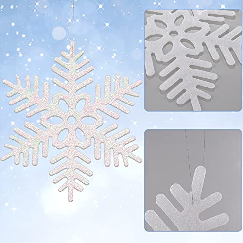 Large Snowflakes Extra Large Outdoor Christmas Ornaments Glittered Snowflakes Decorations Oversized Christmas Ornaments Snowflake Window Hanging Decorations (White Cute Style, 8 Pcs)