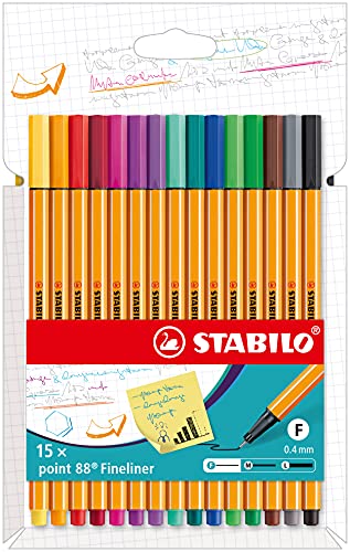 STABILO Fineliner point 88 - Pack of 15 - Assorted Colours