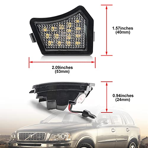 NSLUMO Full LED Side Under-Mirror Puddle Light for Vol-vo XC90 XC70 S60 V60 S80 V70, 18SMD Super Bright Xenon White LED Puddle Lights Lamp Assembly OEM Replacement