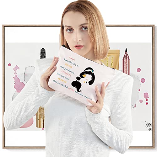 LEVLO Jasmine Princess Cosmetic Make Up Bag Jasmine Fans Gift You Are Braver Stronger Smarter Than You Think Jasmine Zipper Pouch Bag (Jasmine Bag)