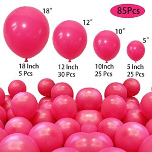 Hot Pink Balloons, 85Pcs 18 Inch 12 Inch 10 Inch 5 Inch Latex Party Balloons For Birthday Party Decoration Baby Shower Wedding Anniversary Bachelorette Graduation