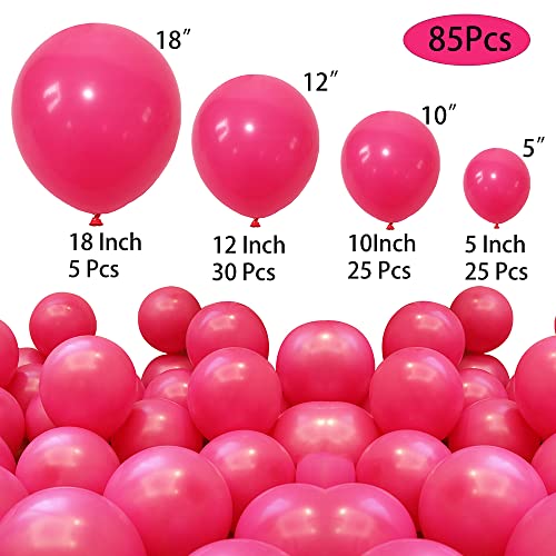 Hot Pink Balloons, 85Pcs 18 Inch 12 Inch 10 Inch 5 Inch Latex Party Balloons For Birthday Party Decoration Baby Shower Wedding Anniversary Bachelorette Graduation