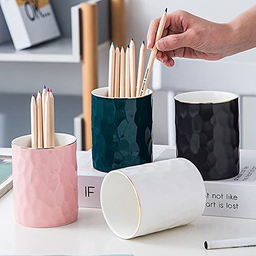 LifePassion Pen Pencil Holder for Desk, Ceramic Pen Pencil Cup, Stylish Desk Pen Organizer, White