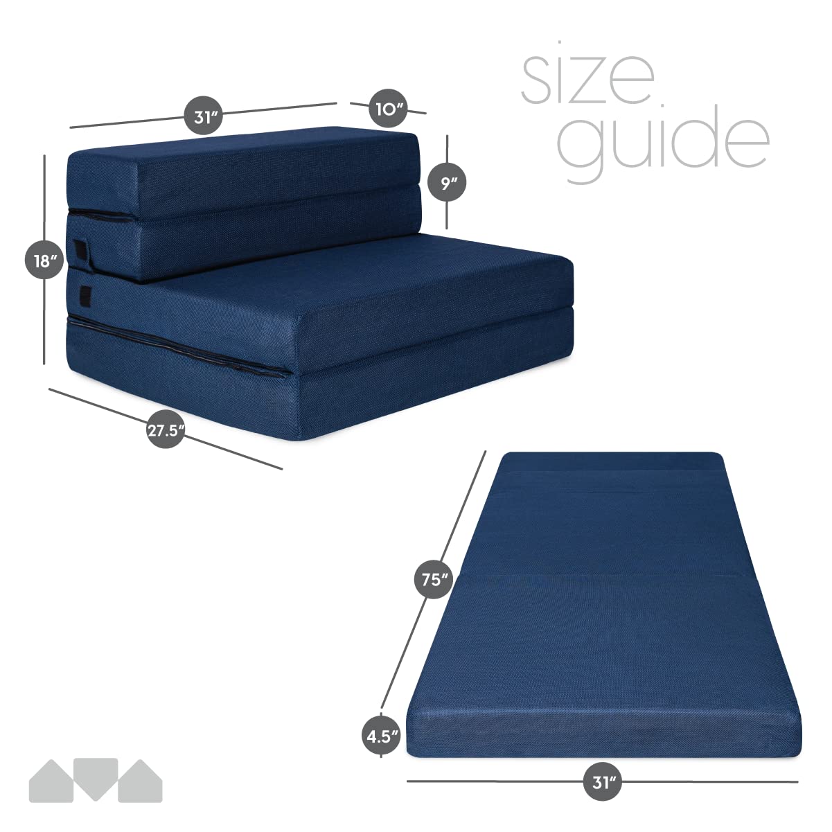 Milliard Tri-Fold Foam Folding Mattress and Sofa Bed for Guests- Cot Size (75"x31"x4.5")