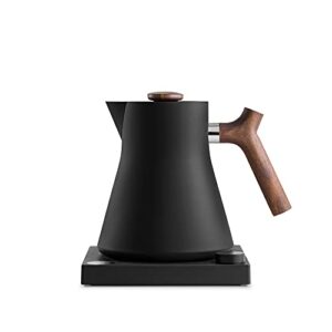 fellow corvo ekg electric tea kettle - electric pour over coffee and tea pot - quick heating electric kettles for boiling water - temperature control and built-in brew timer - matte black with walnut handle - 0.9 liter