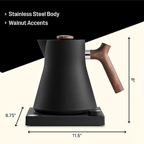 Fellow Corvo EKG Electric Tea Kettle - Electric Pour Over Coffee and Tea Pot - Quick Heating Electric Kettles for Boiling Water - Temperature Control and Built-In Brew Timer - Matte Black with Walnut Handle - 0.9 Liter